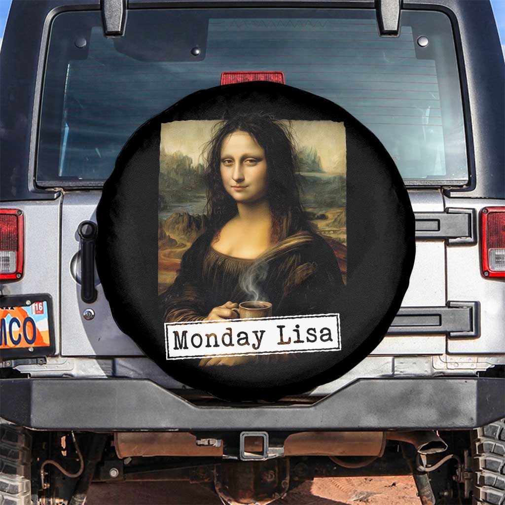 Monday Lisa Coffee Lover Spare Tire Cover Funny Mona Lisa Art Parody Graphic Tired Work TS12 No hole Black Print Your Wear
