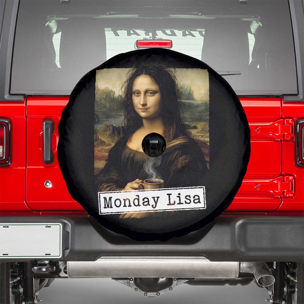 Monday Lisa Coffee Lover Spare Tire Cover Funny Mona Lisa Art Parody Graphic Tired Work