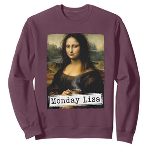 Monday Lisa Coffee Lover Sweatshirt Funny Mona Lisa Art Parody Graphic Tired Work