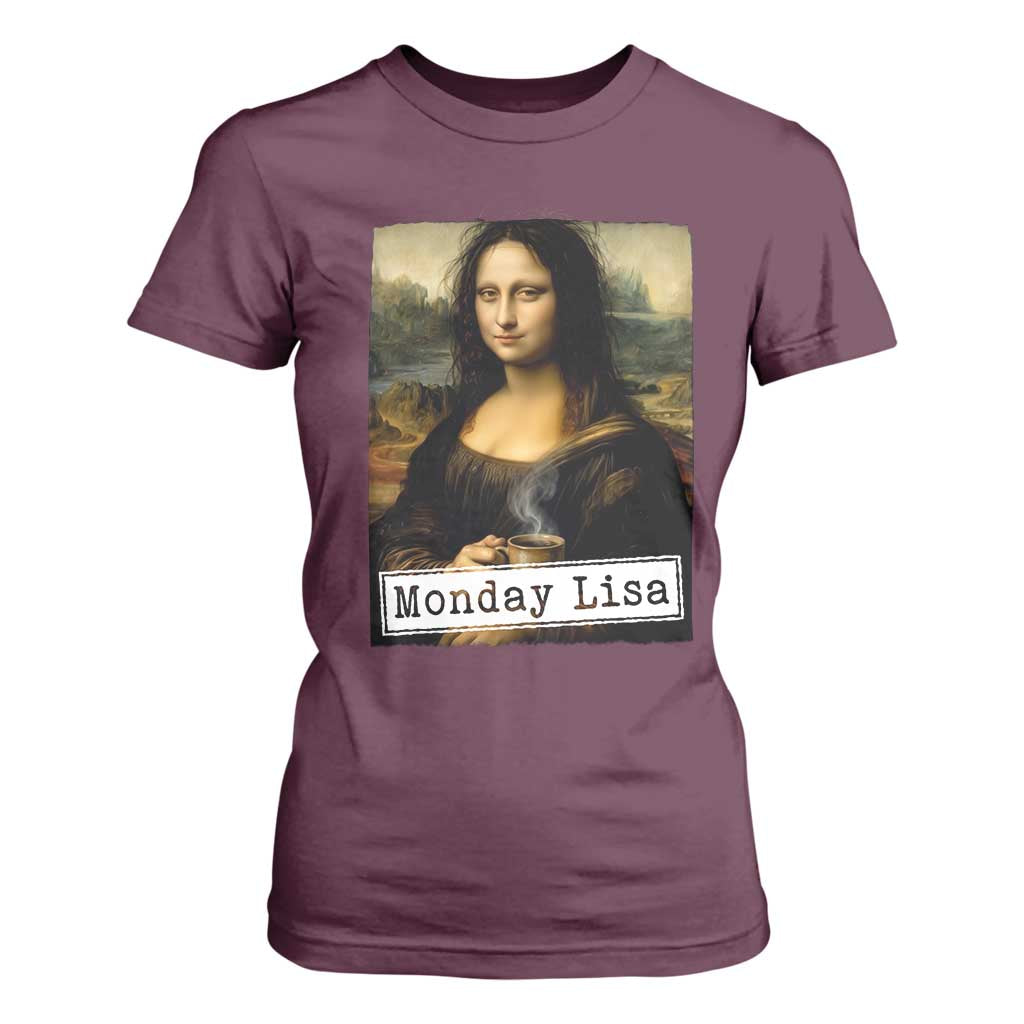 Monday Lisa Coffee Lover T Shirt For Women Funny Mona Lisa Art Parody Graphic Tired Work