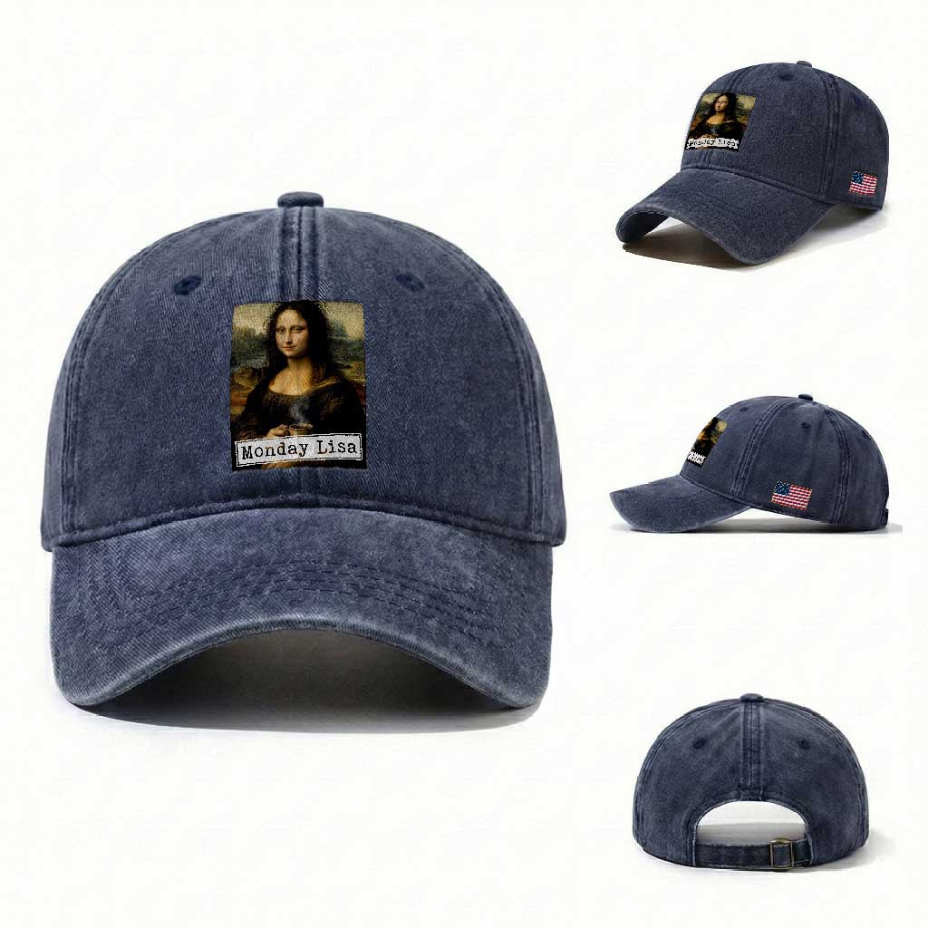 Monday Lisa Coffee Lover Washed Cotton Baseball Cap Funny Mona Lisa Art Parody Graphic Tired Work