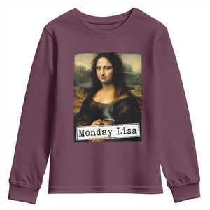 Monday Lisa Coffee Lover Youth Sweatshirt Funny Mona Lisa Art Parody Graphic Tired Work