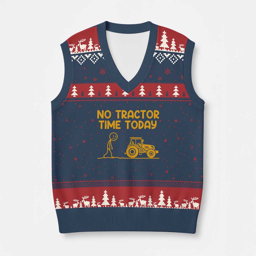 Funny Farm Life Stickman Meme V-Neck Knit Sweater Vest No Tractor Time Today TS12 Navy Red Print Your Wear