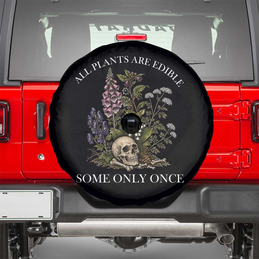 Funny Botanical Skull Dark Humor Spare Tire Cover All Plants Are Edible Some Only Once
