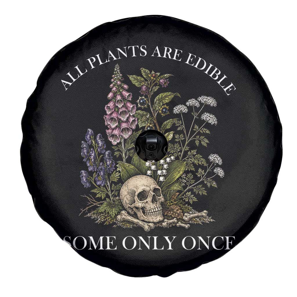 Funny Botanical Skull Dark Humor Spare Tire Cover All Plants Are Edible Some Only Once