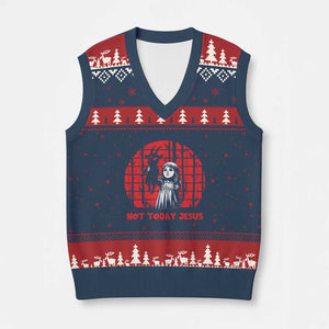Not Today Jesus V-Neck Knit Sweater Vest Gothic Dark Art Pastel Goth Creepy Graphic