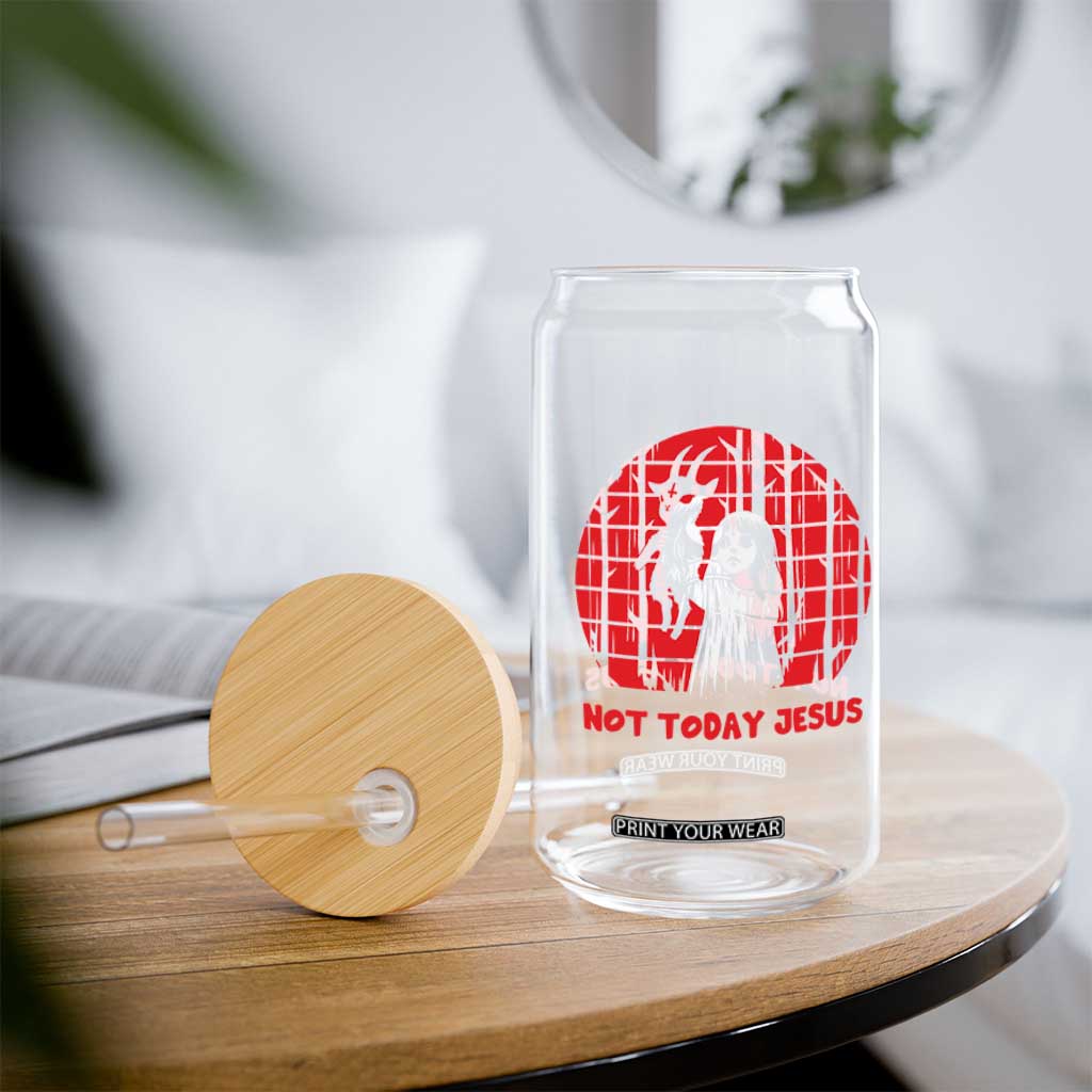 Not Today Jesus Glass Can Gothic Dark Art Pastel Goth Creepy Graphic