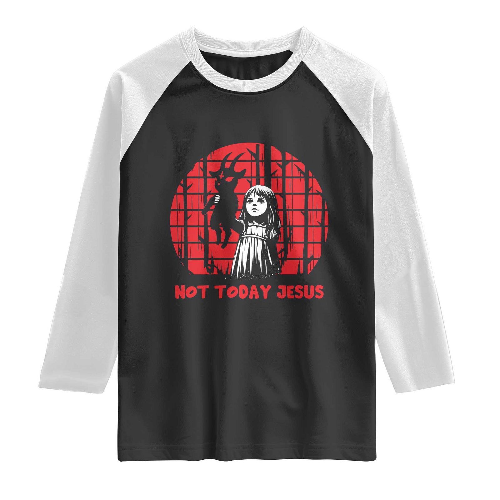 Not Today Jesus Raglan Shirt Gothic Dark Art Pastel Goth Creepy Graphic TS12 Black White Print Your Wear