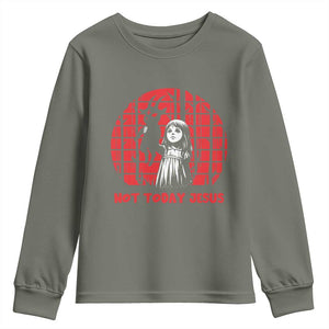 Not Today Jesus Youth Sweatshirt Gothic Dark Art Pastel Goth Creepy Graphic