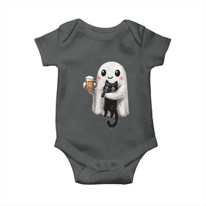Funny Halloween Baby Onesie Cute Ghost Holding Black Cat Drinking Beer