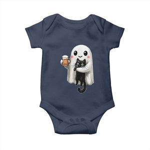 Funny Halloween Baby Onesie Cute Ghost Holding Black Cat Drinking Beer