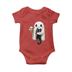 Funny Halloween Baby Onesie Cute Ghost Holding Black Cat Drinking Beer