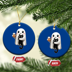 Funny Halloween Ceramic Ornament Cute Ghost Holding Black Cat Drinking Beer