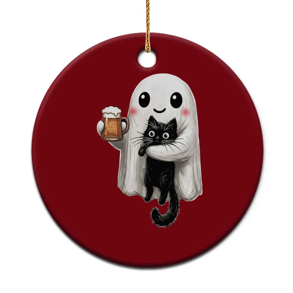 Funny Halloween Ceramic Ornament Cute Ghost Holding Black Cat Drinking Beer TS12 1pc Red Print Your Wear