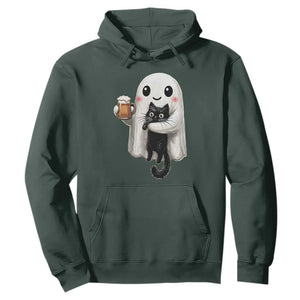 Funny Halloween Hoodie Cute Ghost Holding Black Cat Drinking Beer
