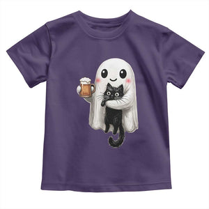Funny Halloween Toddler T Shirt Cute Ghost Holding Black Cat Drinking Beer