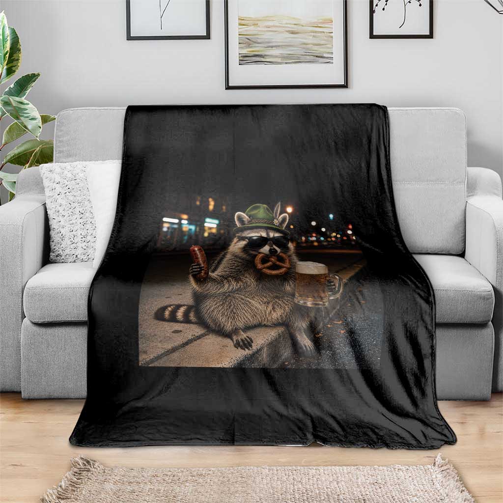 Funny Oktoberfest Raccoon Throw Blanket Cute Trash Panda Beer Festival Bavarian Gift