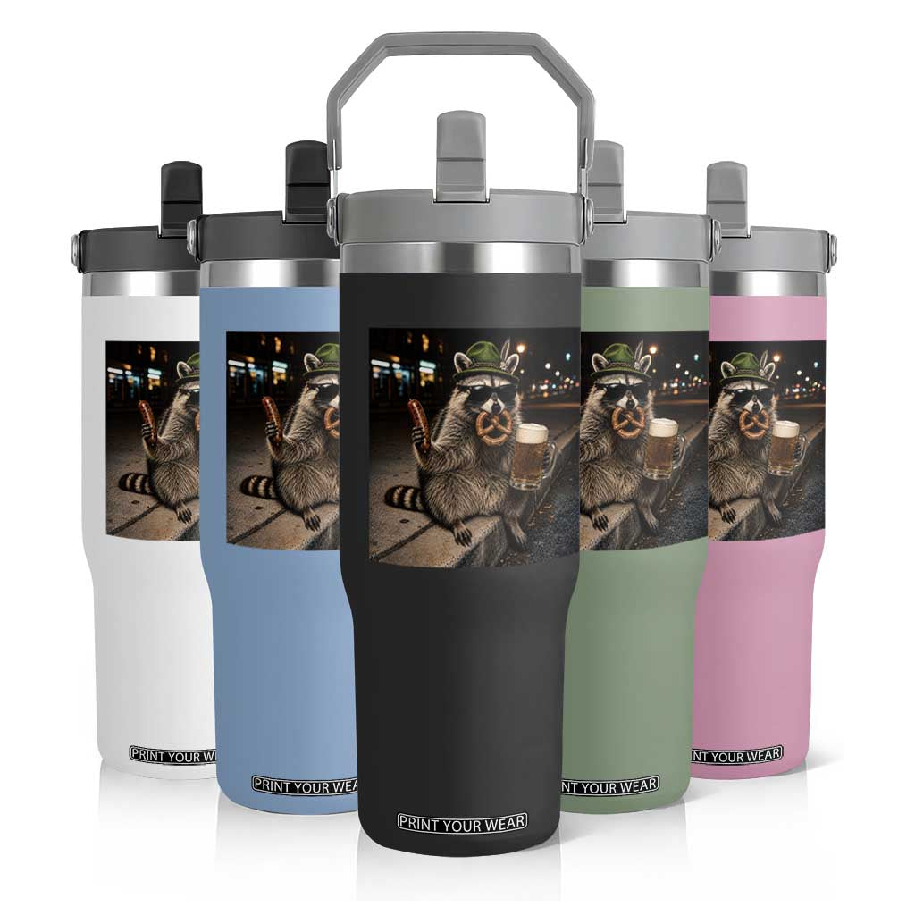 Funny Oktoberfest Raccoon Flip Straw Tumbler Cute Trash Panda Beer Festival Bavarian Gift