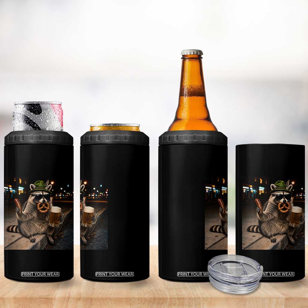 Funny Oktoberfest Raccoon 4 in 1 Can Cooler Tumbler Cute Trash Panda Beer Festival Bavarian Gift