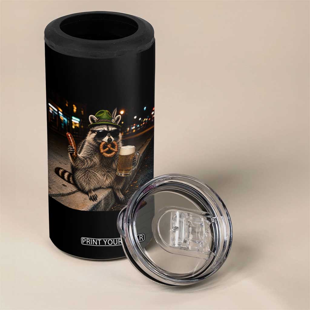 Funny Oktoberfest Raccoon 4 in 1 Can Cooler Tumbler Cute Trash Panda Beer Festival Bavarian Gift