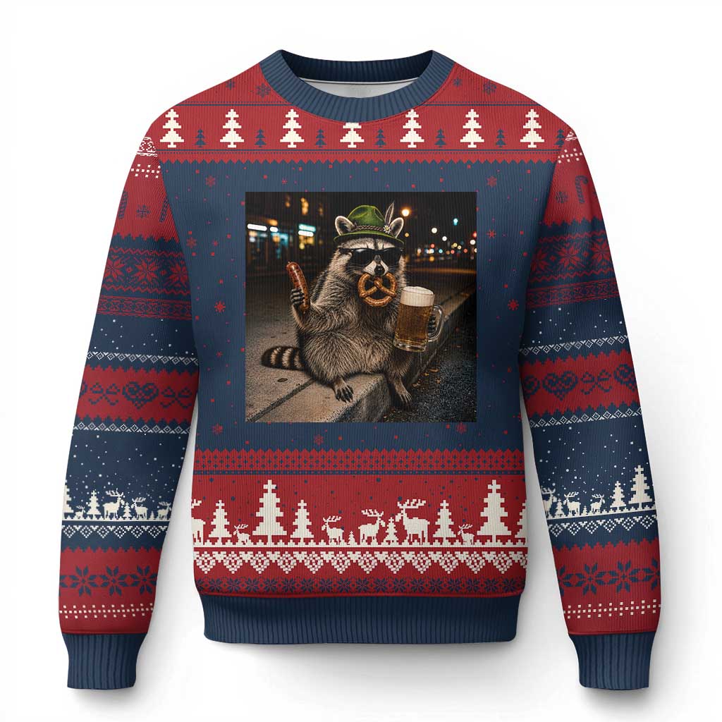 Funny Oktoberfest Raccoon Ugly Christmas Sweater Cute Trash Panda Beer Festival Bavarian Gift TS12 Navy Red Print Your Wear