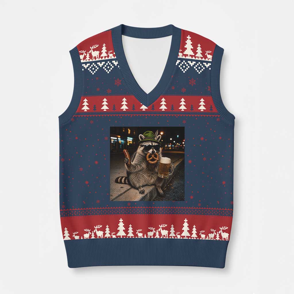 Funny Oktoberfest Raccoon V-Neck Knit Sweater Vest Cute Trash Panda Beer Festival Bavarian Gift TS12 Navy Red Print Your Wear