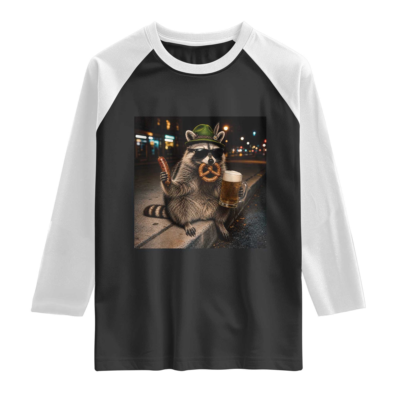 Funny Oktoberfest Raccoon Raglan Shirt Cute Trash Panda Beer Festival Bavarian Gift TS12 Black White Print Your Wear