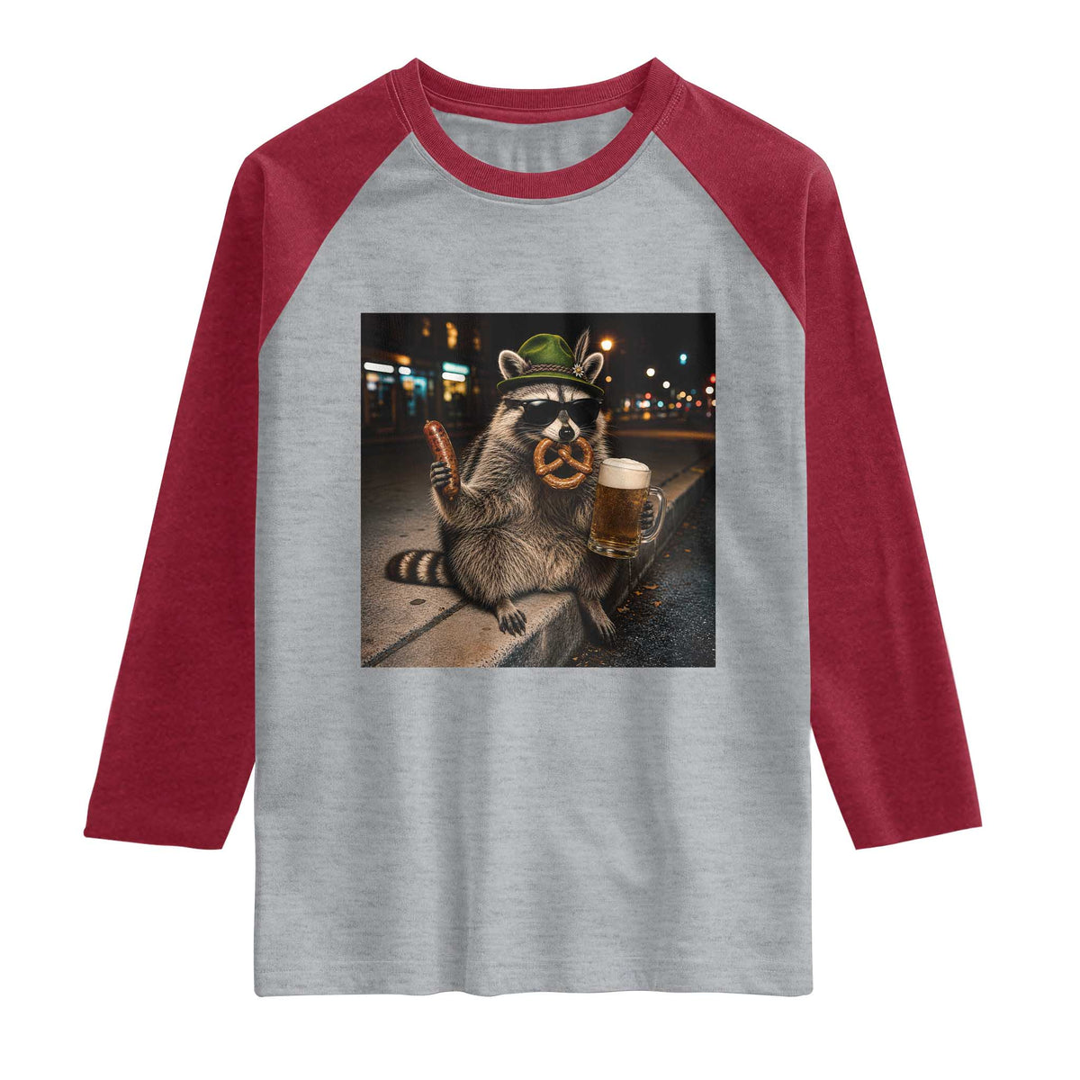 Funny Oktoberfest Raccoon Raglan Shirt Cute Trash Panda Beer Festival Bavarian Gift