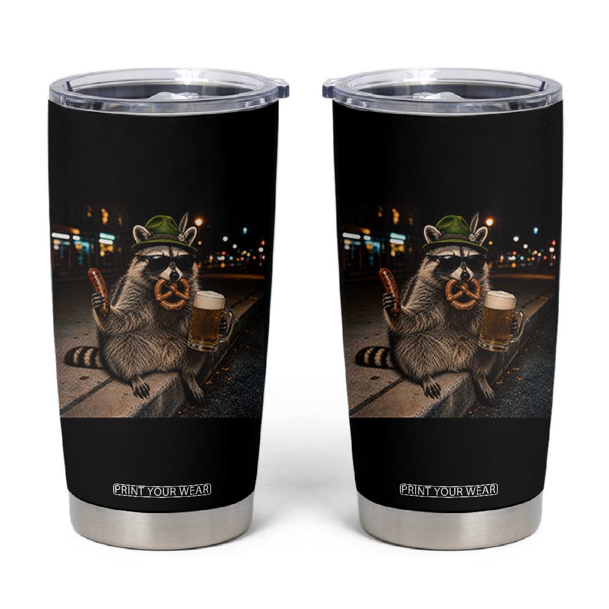 Funny Oktoberfest Raccoon Tumbler Cup Cute Trash Panda Beer Festival Bavarian Gift TS12 Black Print Your Wear