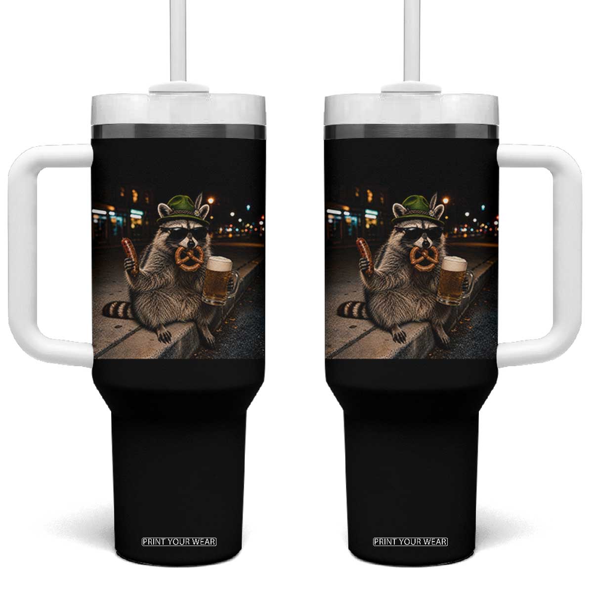 Funny Oktoberfest Raccoon Tumbler With Handle Cute Trash Panda Beer Festival Bavarian Gift TS12 One Size: 40 oz Black Print Your Wear