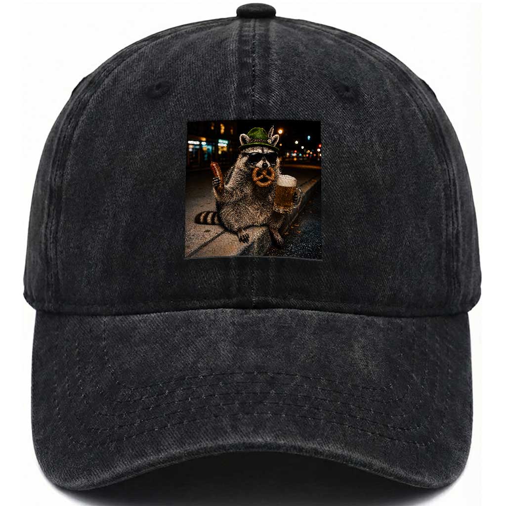 Funny Oktoberfest Raccoon Washed Cotton Baseball Cap Cute Trash Panda Beer Festival Bavarian Gift TS12 Print Your Wear