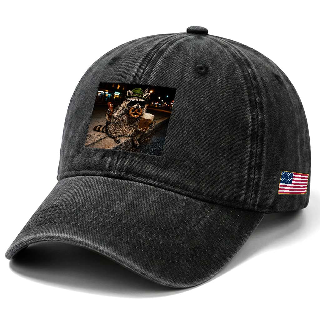 Funny Oktoberfest Raccoon Washed Cotton Baseball Cap Cute Trash Panda Beer Festival Bavarian Gift
