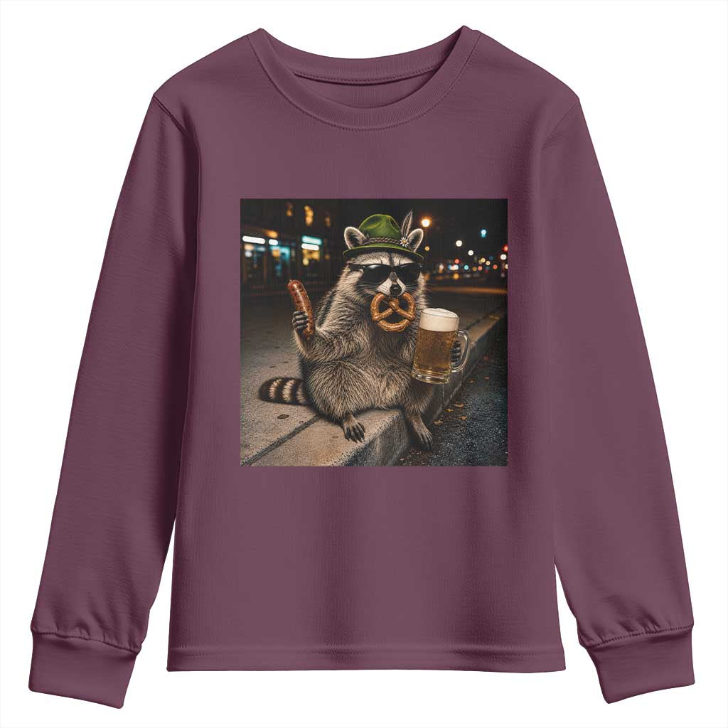 Funny Oktoberfest Raccoon Youth Sweatshirt Cute Trash Panda Beer Festival Bavarian Gift