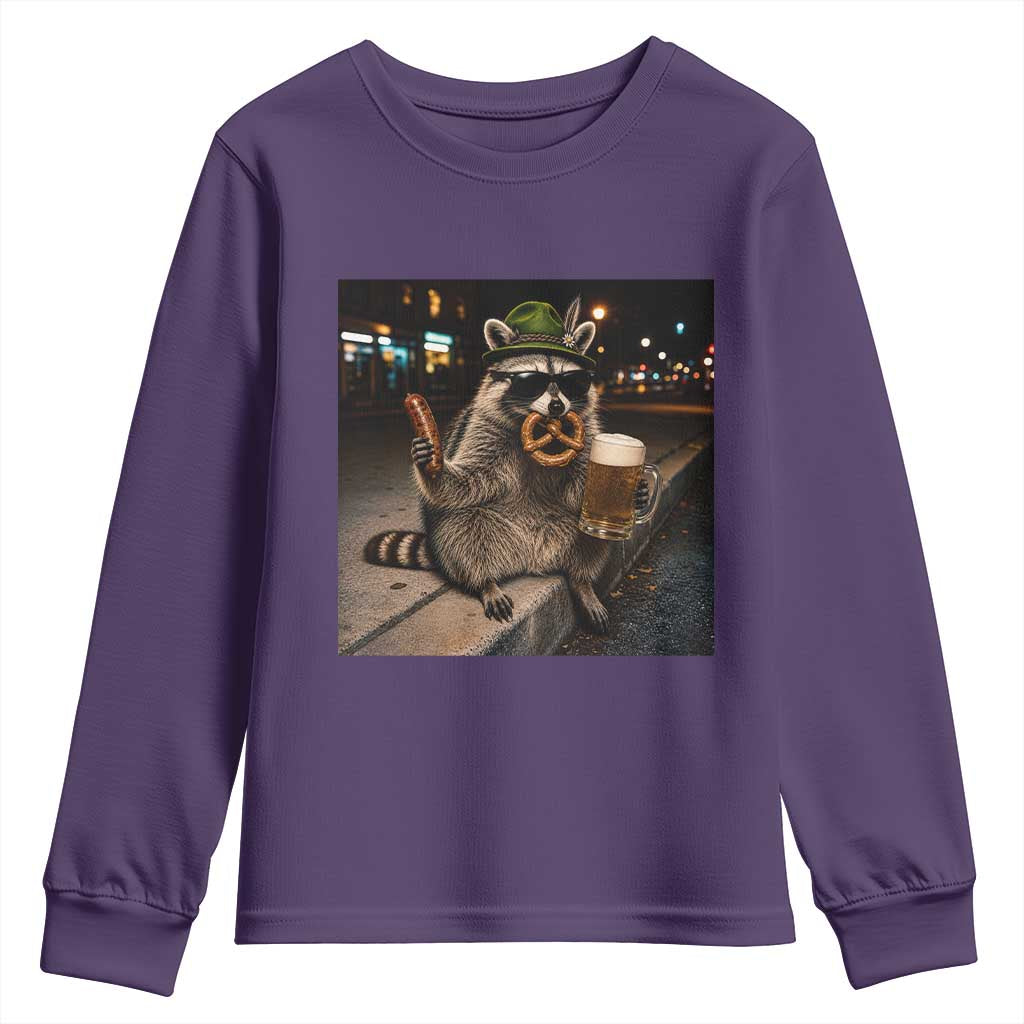 Funny Oktoberfest Raccoon Youth Sweatshirt Cute Trash Panda Beer Festival Bavarian Gift