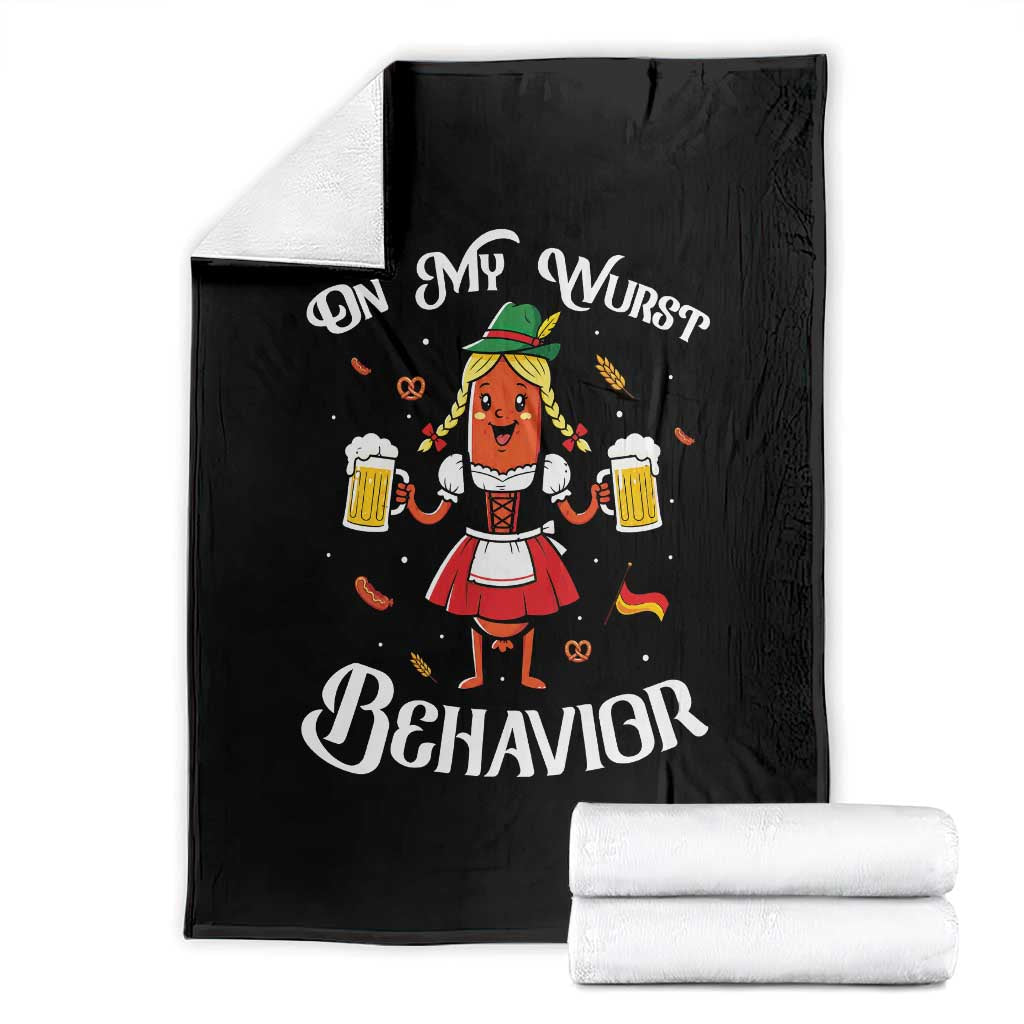 Funny Oktoberfest Sausage Dirndl German Beer Throw Blanket On My Wurst Behavior TS12 Black Print Your Wear