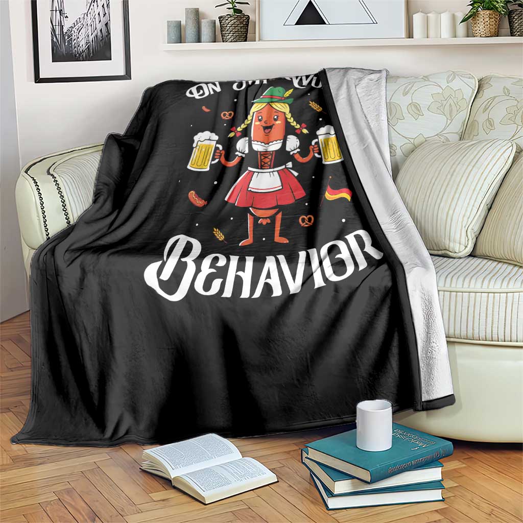 Funny Oktoberfest Sausage Dirndl German Beer Throw Blanket On My Wurst Behavior