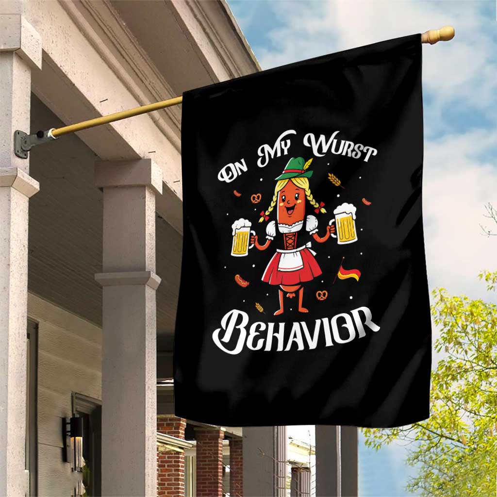 Funny Oktoberfest Sausage Dirndl German Beer Garden Flag On My Wurst Behavior