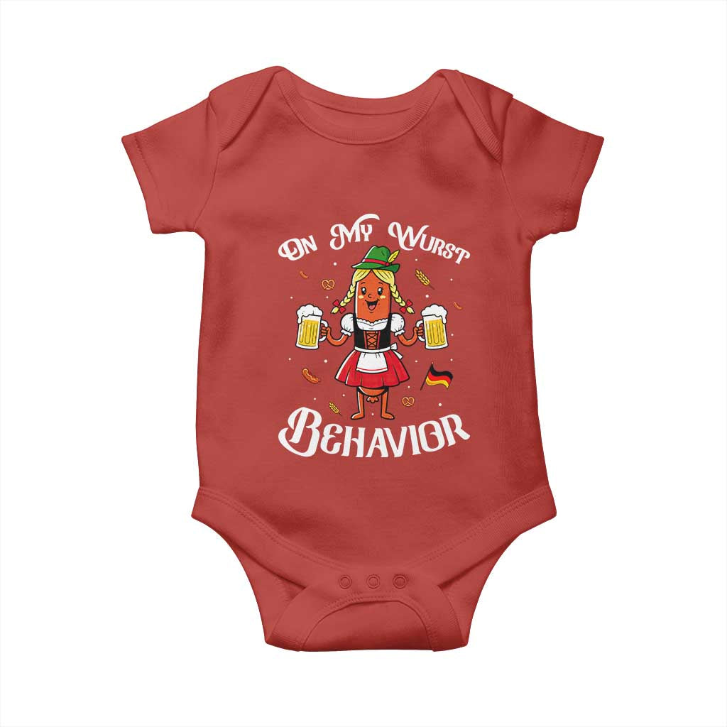 Funny Oktoberfest Sausage Dirndl German Beer Baby Onesie On My Wurst Behavior