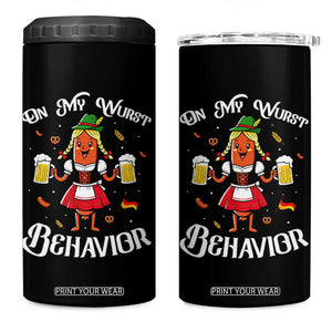 Funny Oktoberfest Sausage Dirndl German Beer 4 in 1 Can Cooler Tumbler On My Wurst Behavior