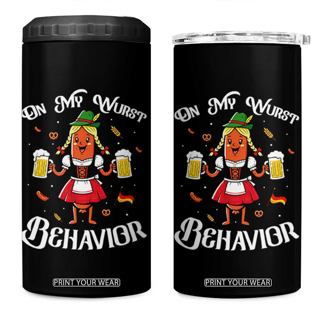 Funny Oktoberfest Sausage Dirndl German Beer 4 in 1 Can Cooler Tumbler On My Wurst Behavior TS12 One Size: 16 oz Black Print Your Wear