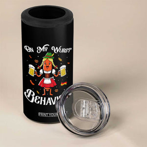 Funny Oktoberfest Sausage Dirndl German Beer 4 in 1 Can Cooler Tumbler On My Wurst Behavior