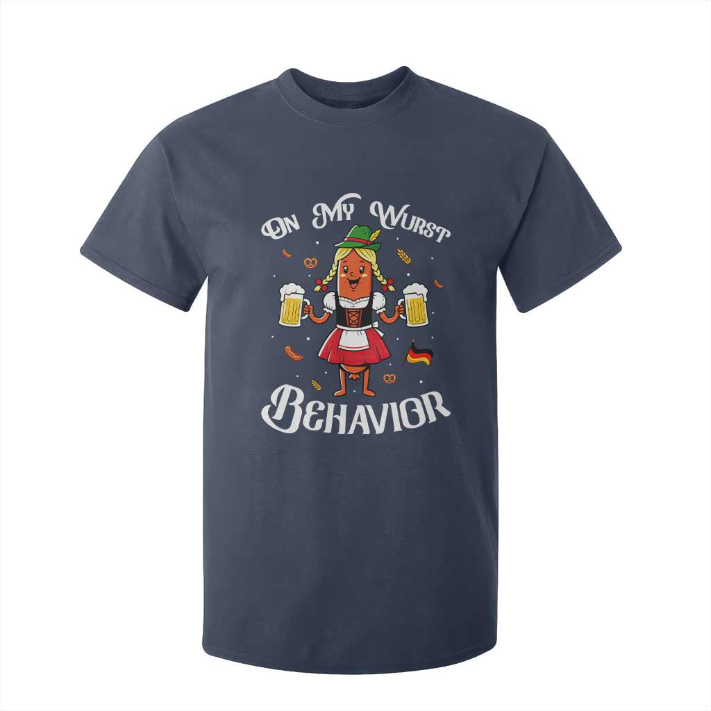 Funny Oktoberfest Sausage Dirndl German Beer T Shirt For Kid On My Wurst Behavior