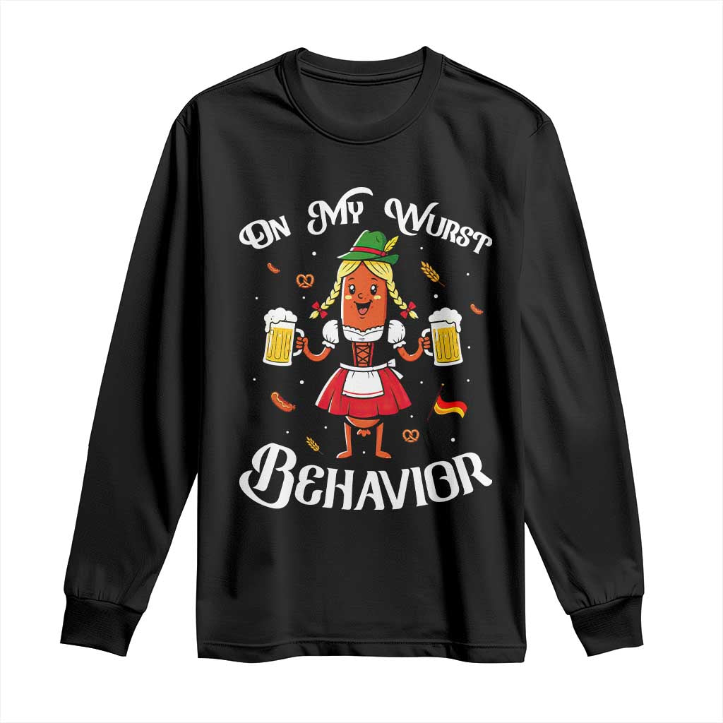 Funny Oktoberfest Sausage Dirndl German Beer Long Sleeve Shirt On My Wurst Behavior TS12 Black Print Your Wear