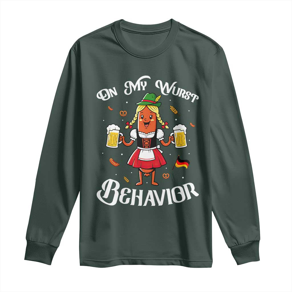 Funny Oktoberfest Sausage Dirndl German Beer Long Sleeve Shirt On My Wurst Behavior