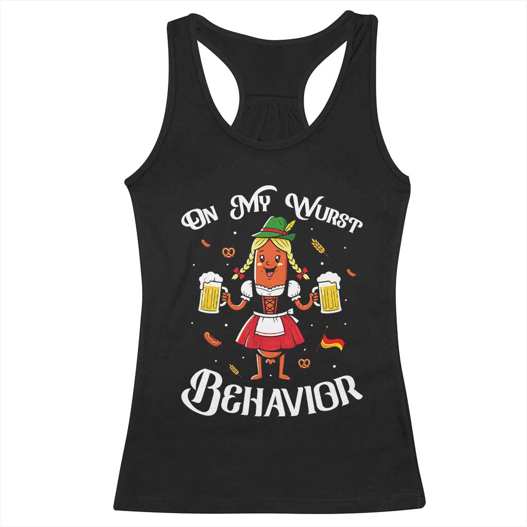 Funny Oktoberfest Sausage Dirndl German Beer Racerback Tank Top On My Wurst Behavior TS12 Black Print Your Wear