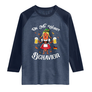 Funny Oktoberfest Sausage Dirndl German Beer Raglan Shirt On My Wurst Behavior