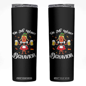 Funny Oktoberfest Sausage Dirndl German Beer Skinny Tumbler On My Wurst Behavior