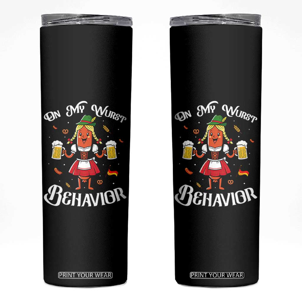 Funny Oktoberfest Sausage Dirndl German Beer Skinny Tumbler On My Wurst Behavior TS12 Black Print Your Wear