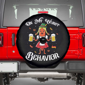 Funny Oktoberfest Sausage Dirndl German Beer Spare Tire Cover On My Wurst Behavior