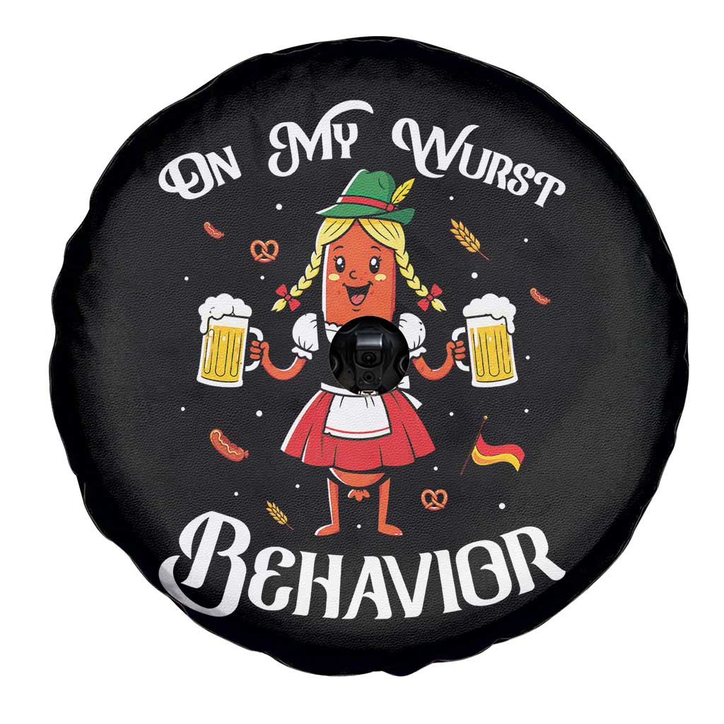 Funny Oktoberfest Sausage Dirndl German Beer Spare Tire Cover On My Wurst Behavior